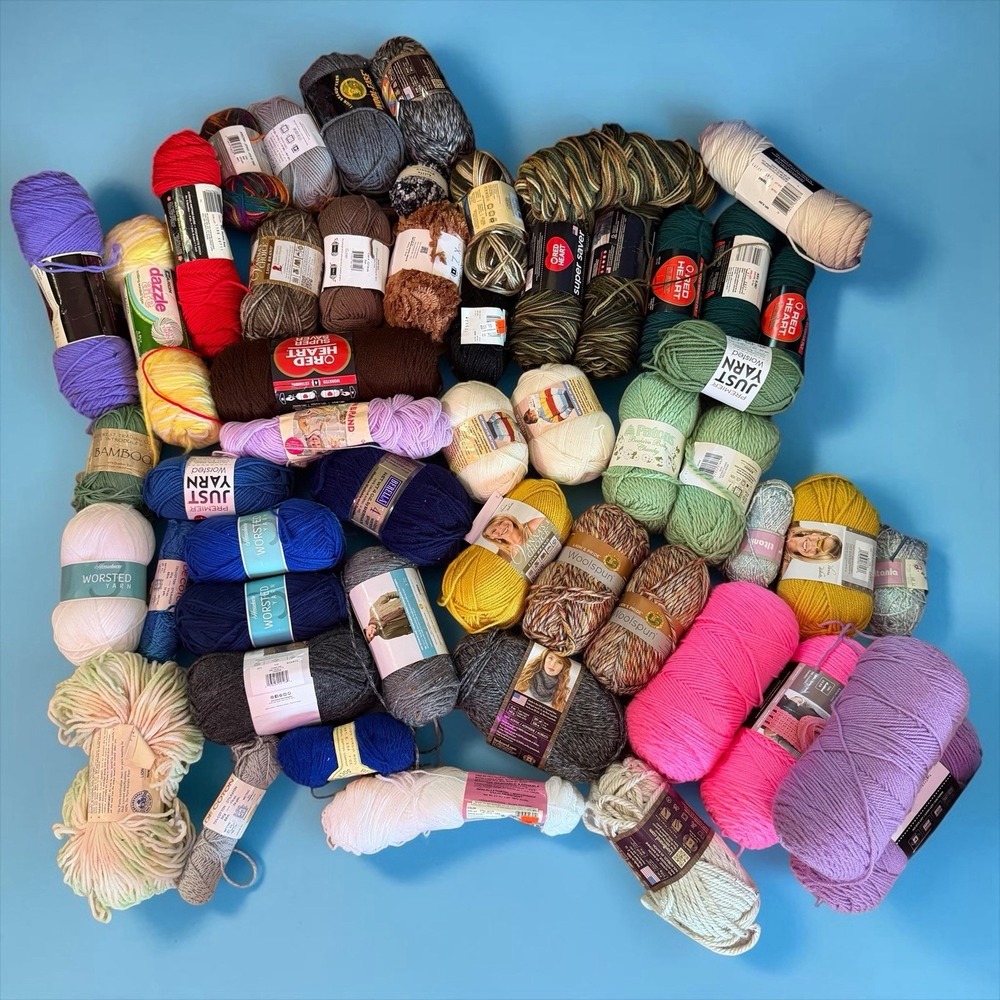 NOS Destash 50+ Pc Bundle Lot Of Mixed Yarn, Wool and Other, HUGE Mixed Colors